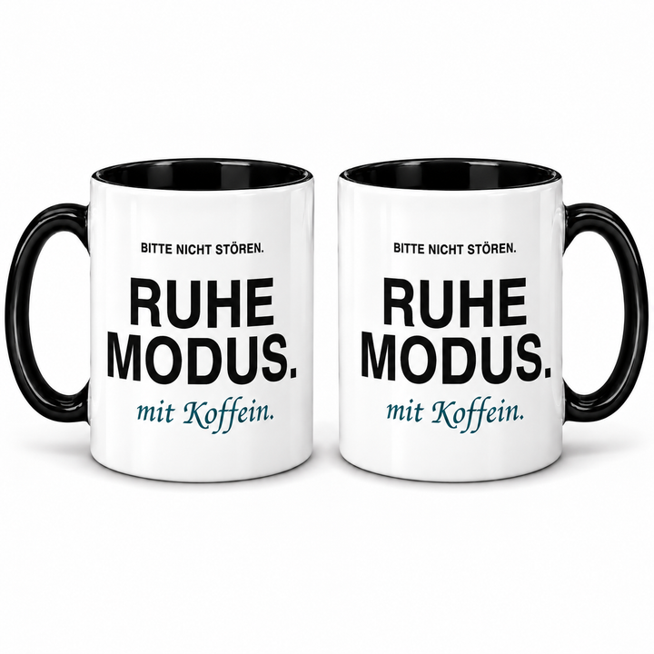 PEPAM Ruhemodus mit Koffein – zwei Ansichten derselben beidseitig bedruckten Tasse