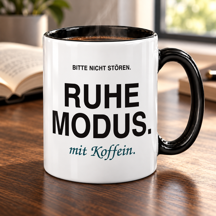 PEPAM Ruhemodus mit Koffein – schwarze Tasse am Schreibtisch