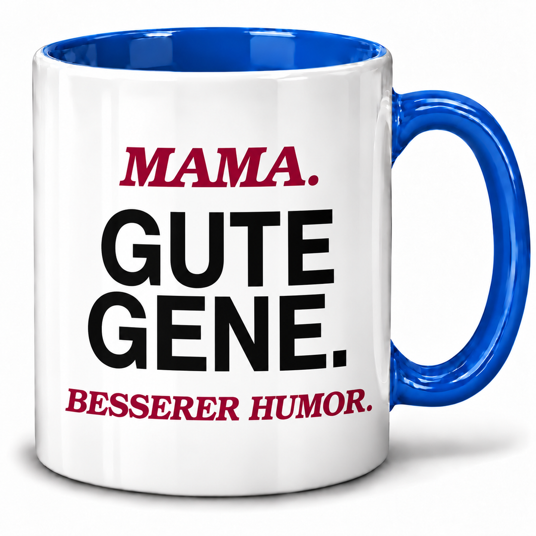 Mama-Tasse Gute Gene. Besserer Humor. – Blau