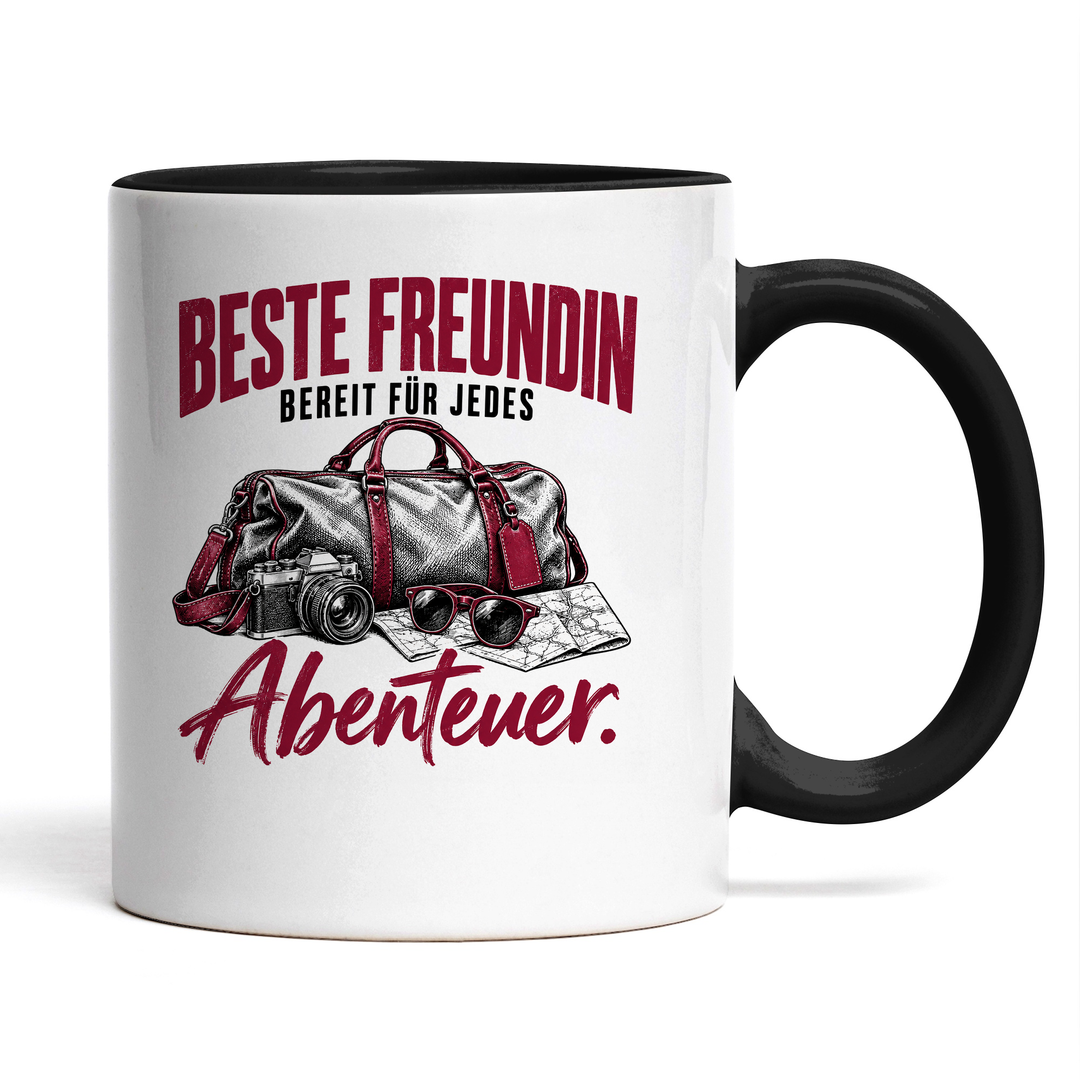 Beste-Freundin-Tasse Bereit für jedes Abenteuer – Schwarz