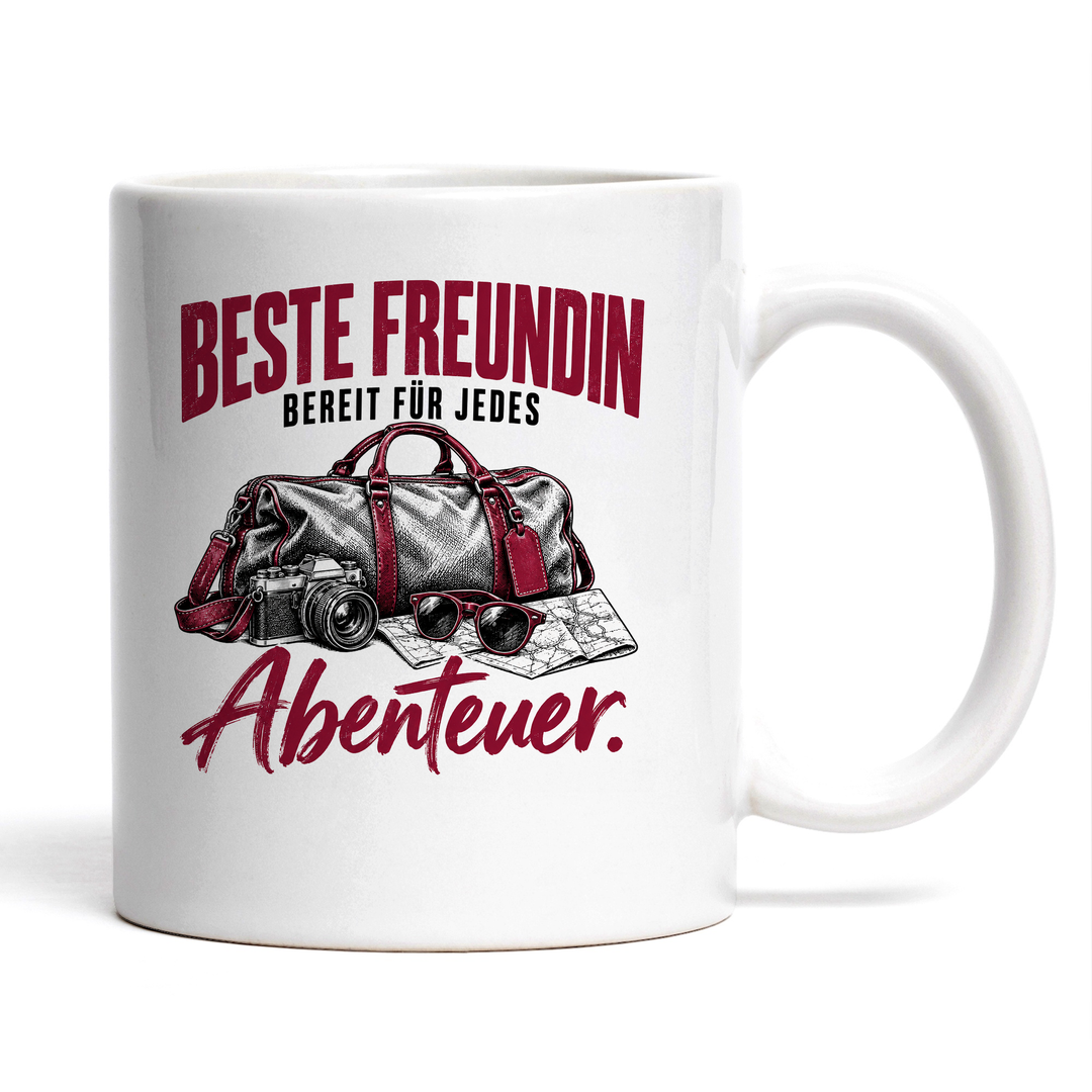 Beste-Freundin-Tasse Bereit für jedes Abenteuer – Weiß