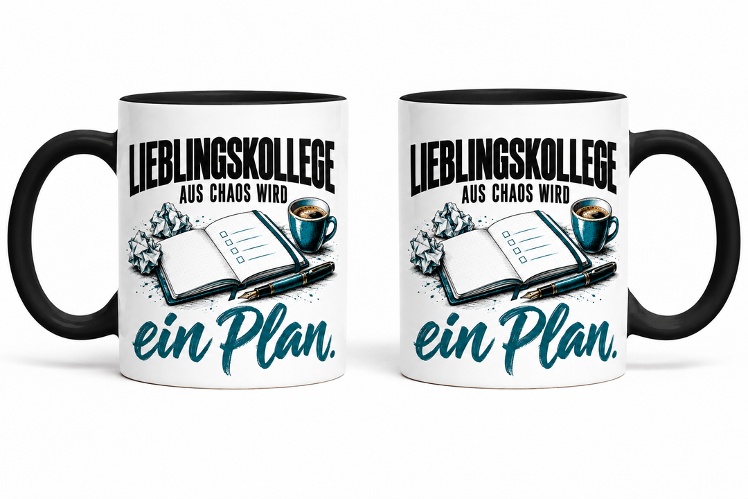 Zwei Ansichten einer Tasse – identisches Motiv auf beiden Seiten