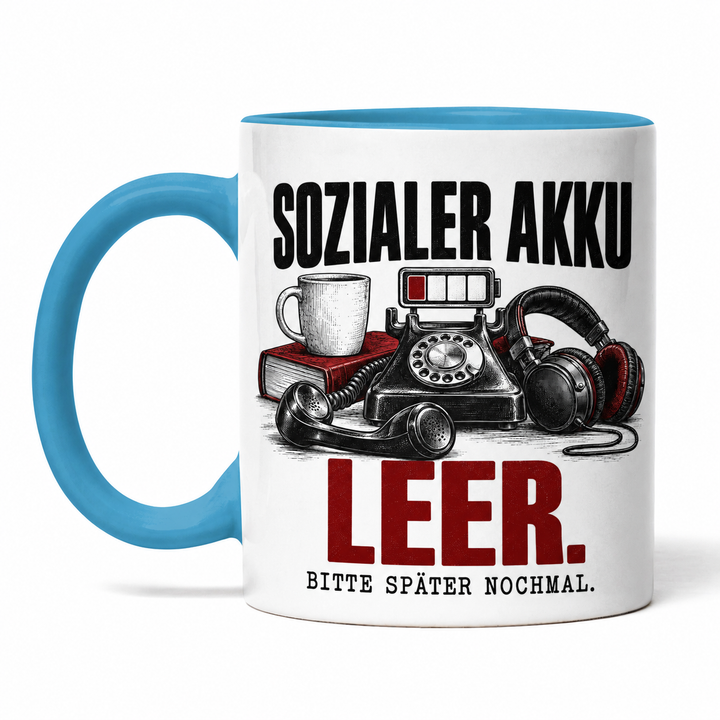 Lustige Tasse Sozialer Akku leer – Blau