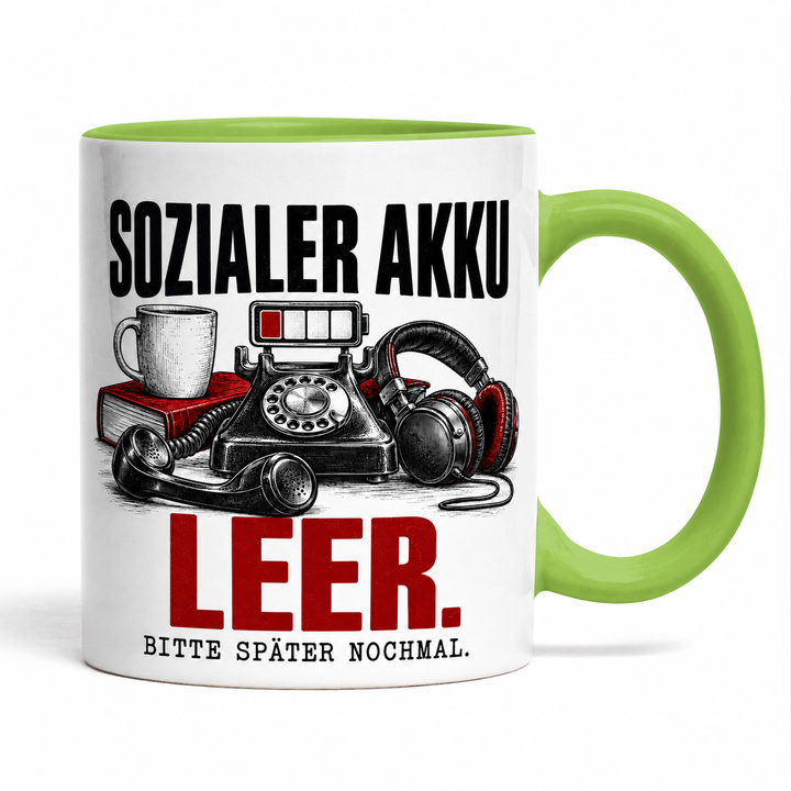 Lustige Tasse Sozialer Akku leer – Grün