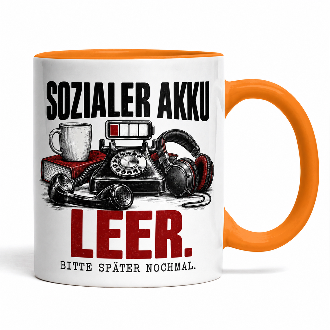 Lustige Tasse Sozialer Akku leer – Orange