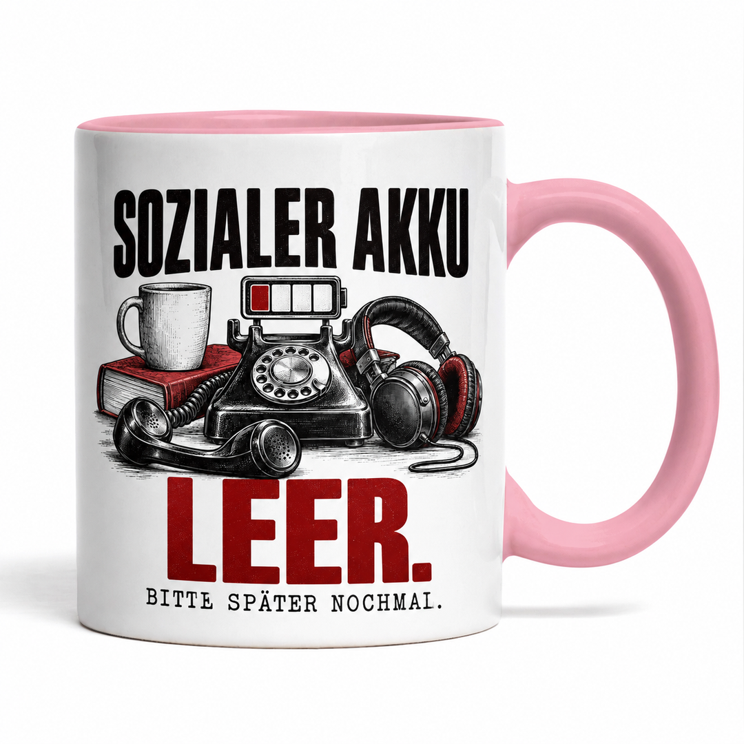 Lustige Tasse Sozialer Akku leer – Rosa
