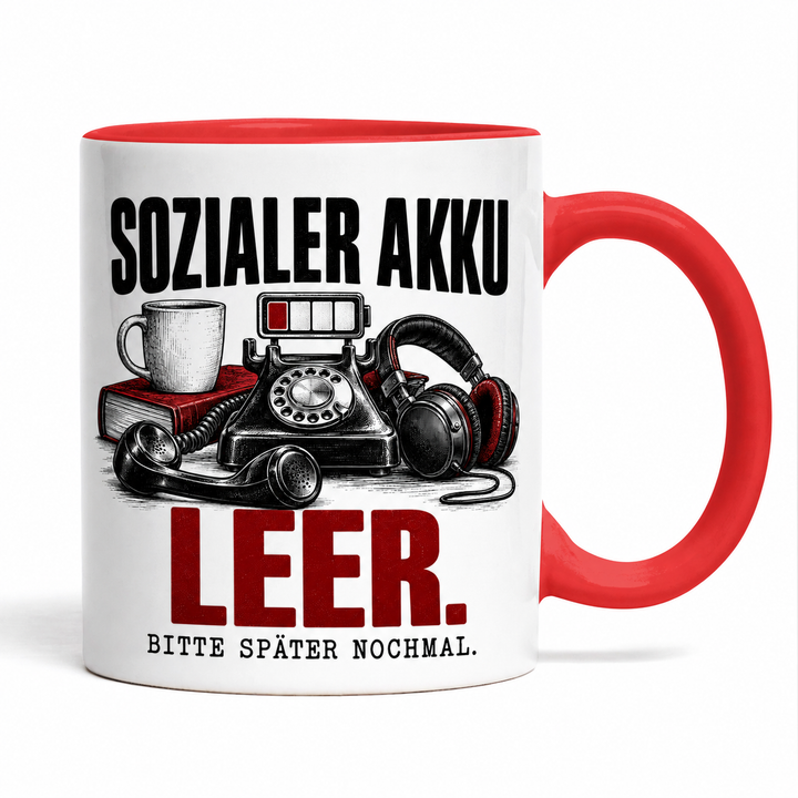 Lustige Tasse Sozialer Akku leer – Rot