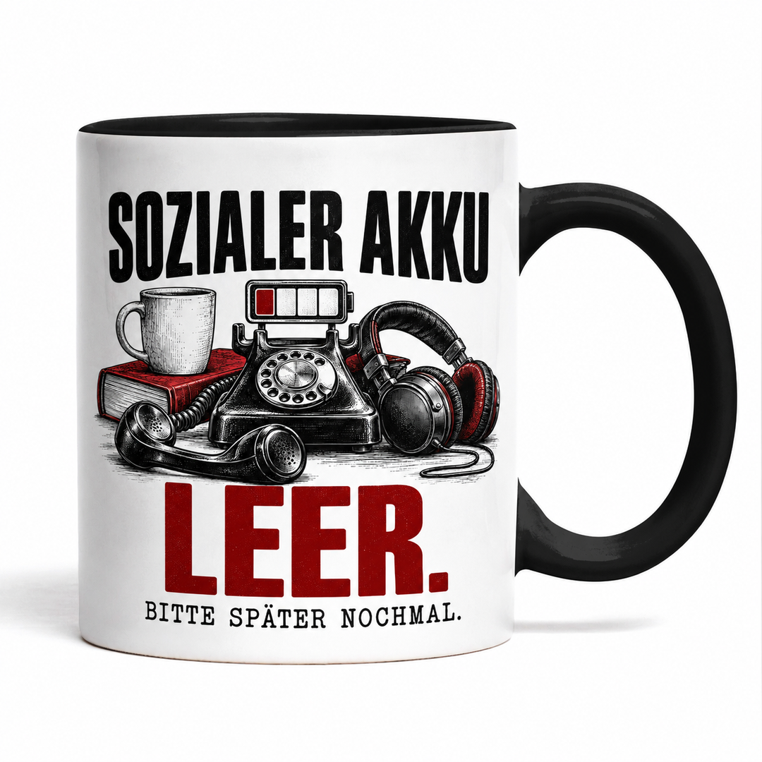 Lustige Tasse Sozialer Akku leer – Schwarz