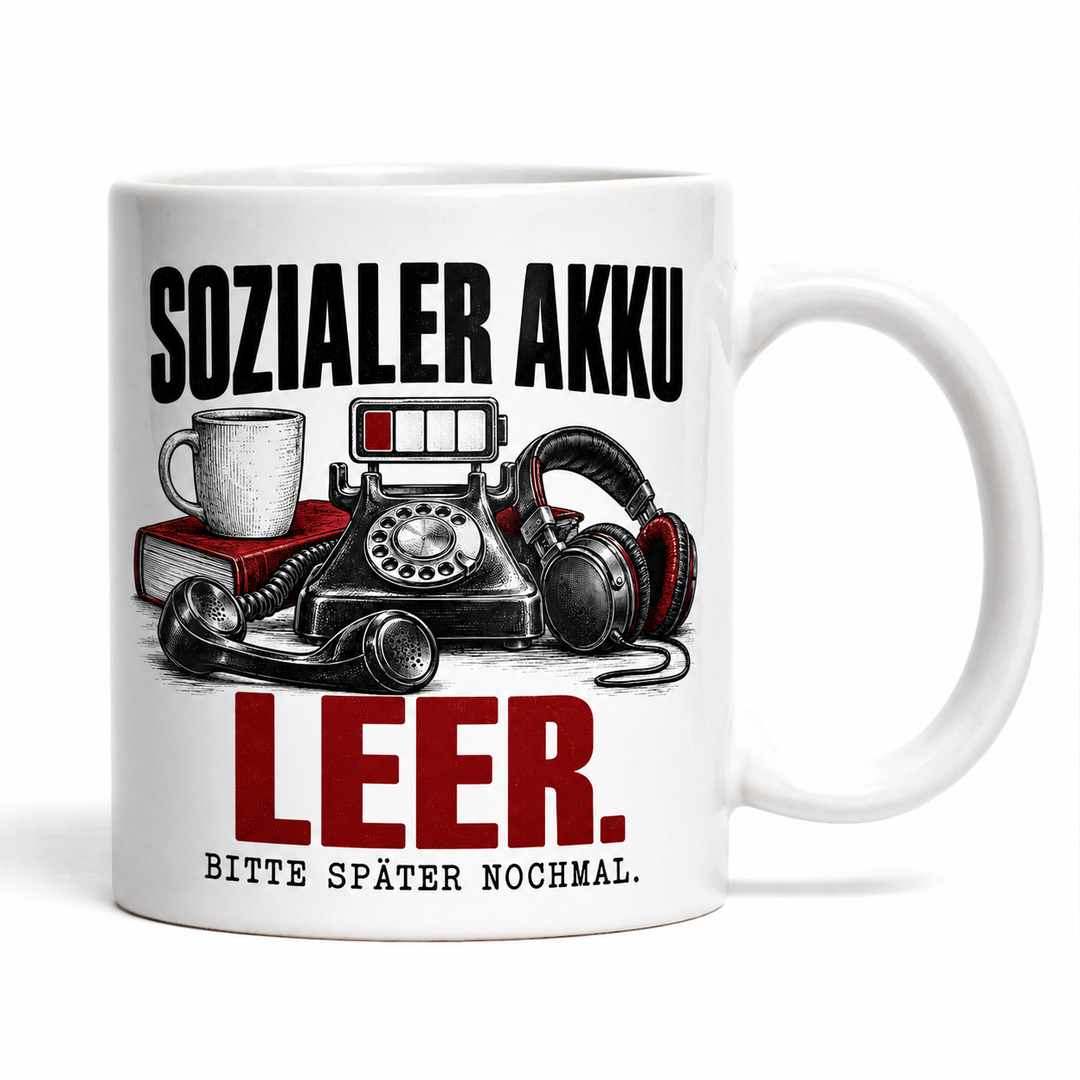 Lustige Tasse Sozialer Akku leer – Weiß