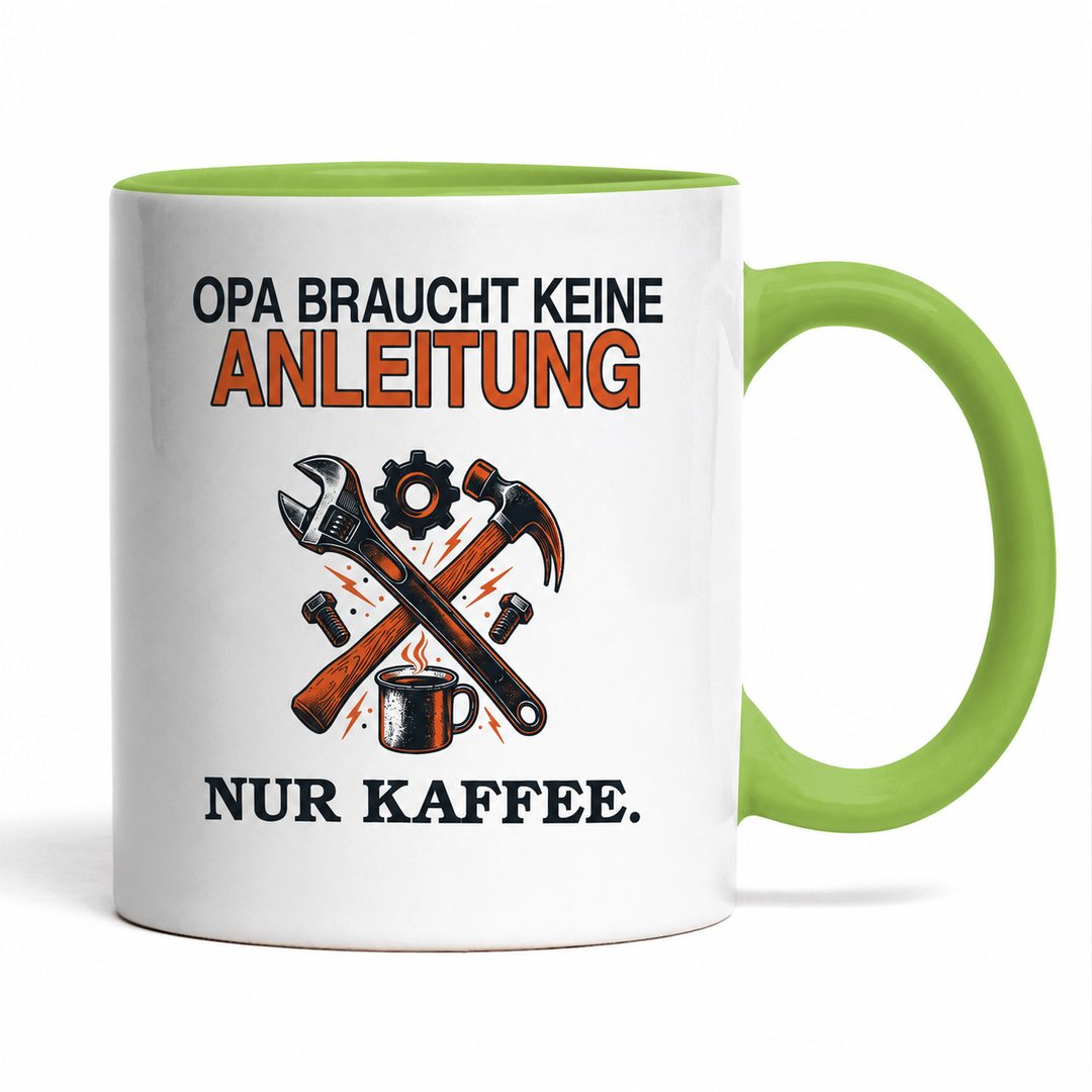 Opa-Tasse „Braucht keine Anleitung. Nur Kaffee.“ – Grün