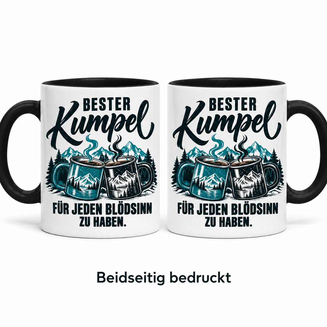 Bester Kumpel Tasse – dasselbe Motiv auf beiden Seiten, Ansicht mit Henkel links und rechts