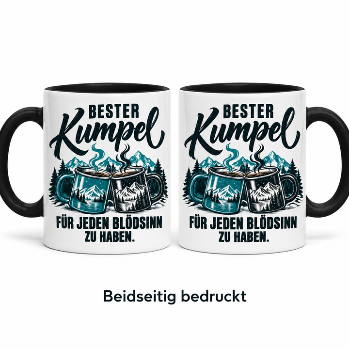 Bester Kumpel Tasse – dasselbe Motiv auf beiden Seiten, Ansicht mit Henkel links und rechts