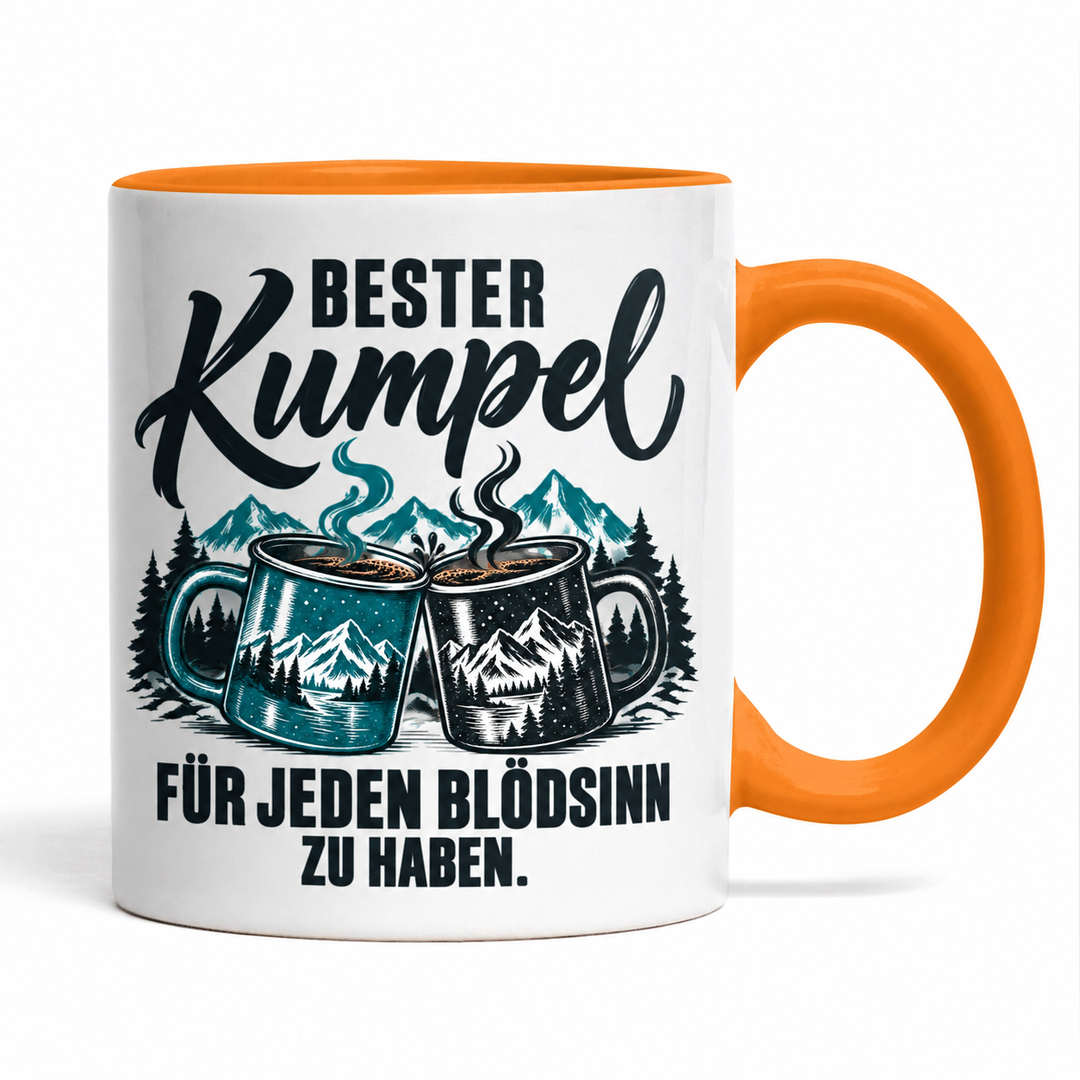 Bester Kumpel Tasse – Für jeden Blödsinn zu haben – Orange – beidseitiges Motiv