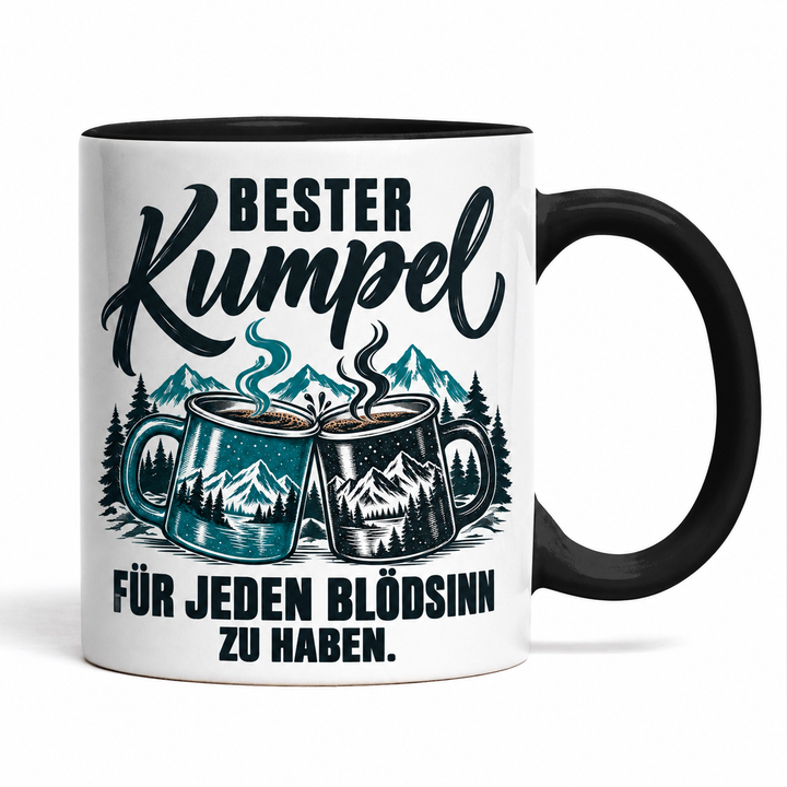 Bester Kumpel Tasse – Für jeden Blödsinn zu haben – Schwarz – beidseitiges Motiv