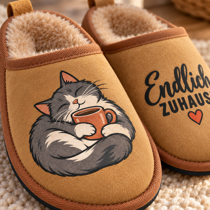Detailansicht von Katzenmotiv und Veloursleder-Optik