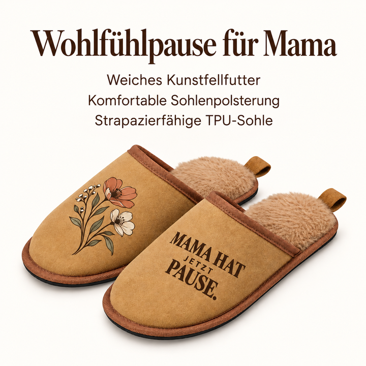 Hausschuhe mit Kunstfellfutter, Sohlenpolsterung und TPU-Sohle