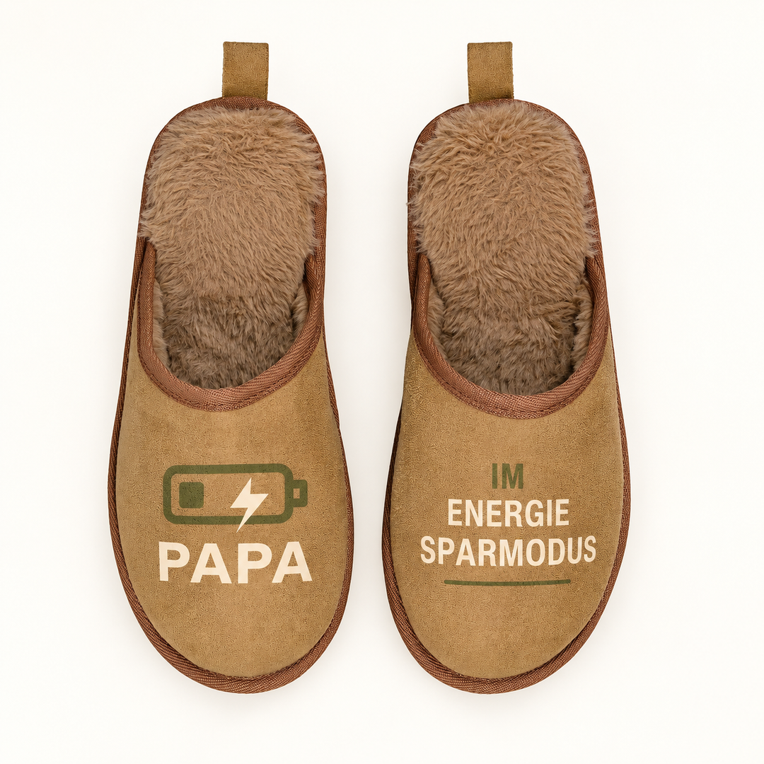 Hausschuhe für Papa Energiesparmodus – Draufsicht