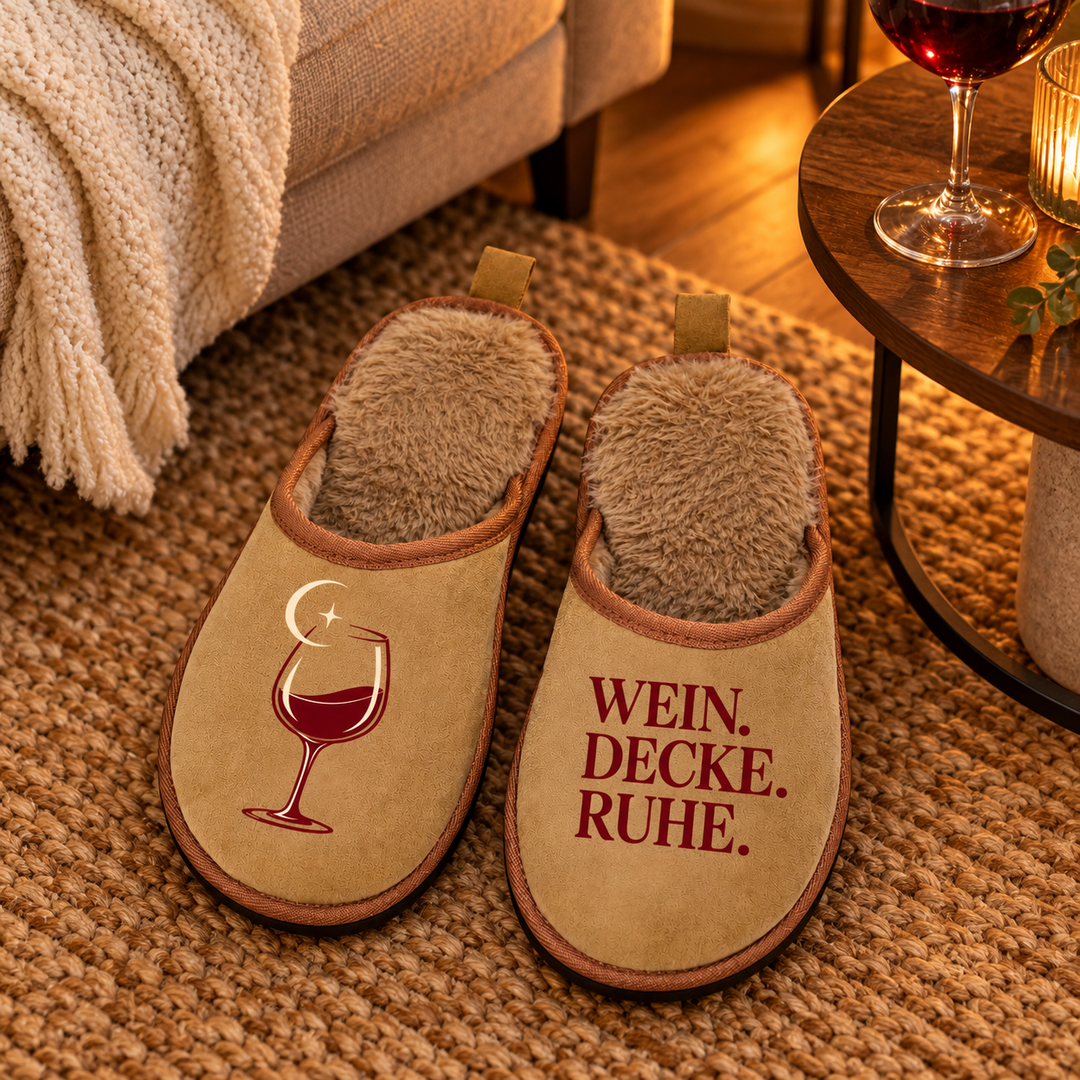 Hausschuhe Wein Decke Ruhe im gemütlichen Wohnzimmer