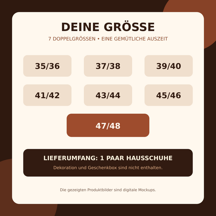 Größenübersicht Terra Hausschuhe 35 36 bis 47 48
