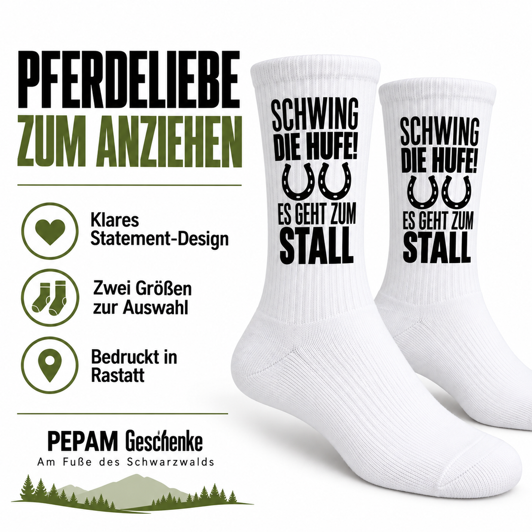 Schwing die Hufe! – weiße Socken mit Hufeisenmotiv – vorteile