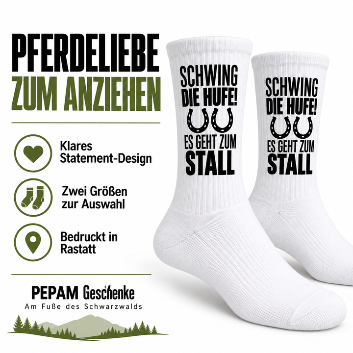 Schwing die Hufe! – weiße Socken mit Hufeisenmotiv – vorteile