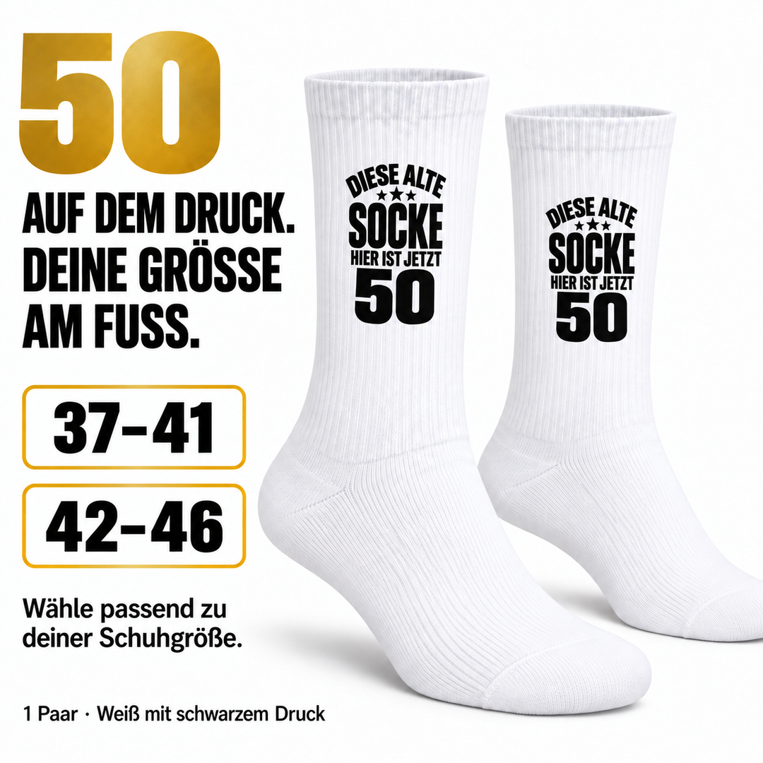 Geburtstagssocken 50 mit kompaktem Motiv – groessen