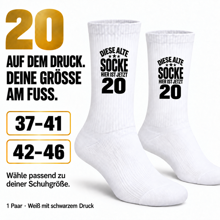 Socken zum 20. Geburtstag in Größen 37–41 und 42–46