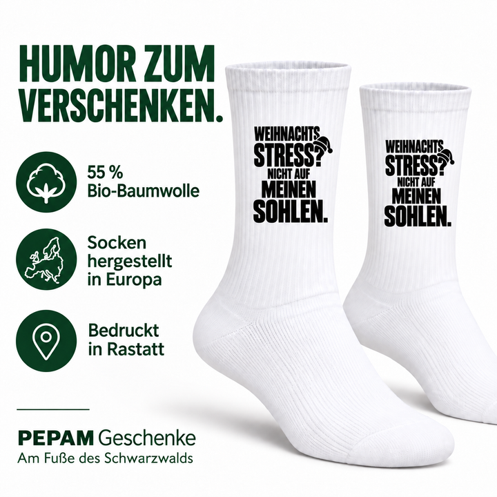 Weihnachtssocken mit 55 Prozent Bio-Baumwolle – bedruckt in Rastatt