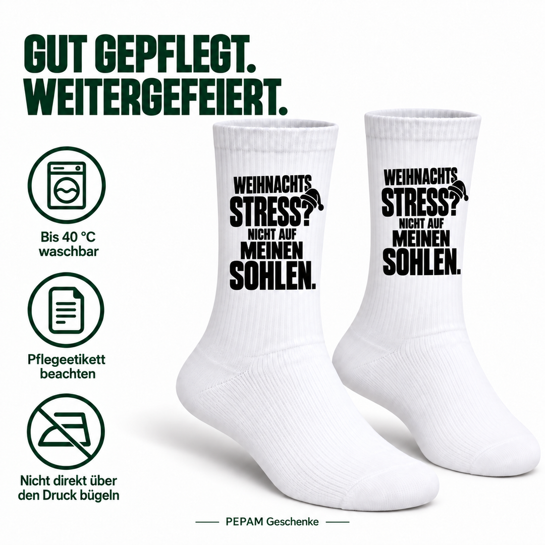 Pflegehinweise für bedruckte Weihnachtssocken – bis 40 Grad waschbar