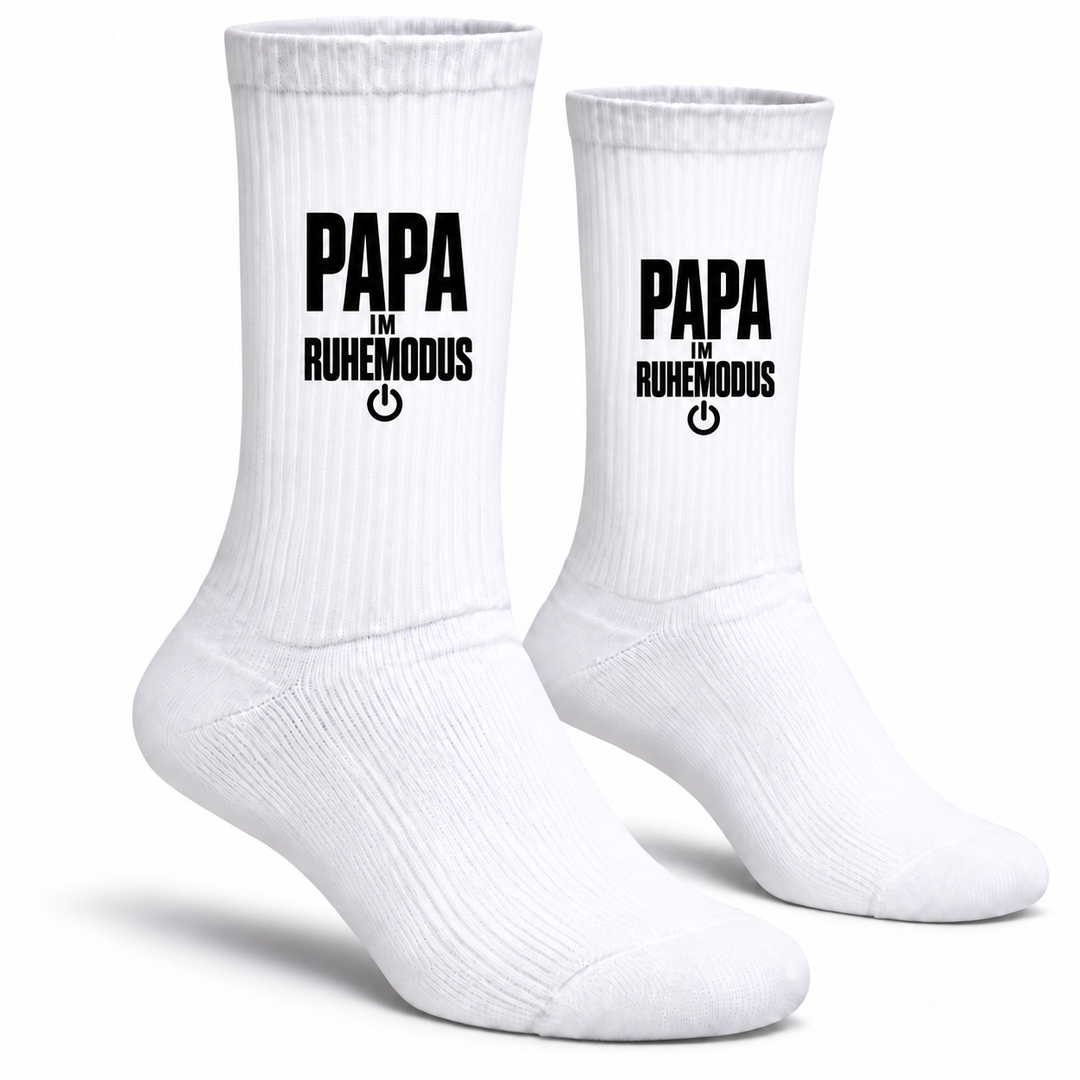 Weiße Socken Papa im Ruhemodus – Paar mit kompaktem schwarzem Motiv
