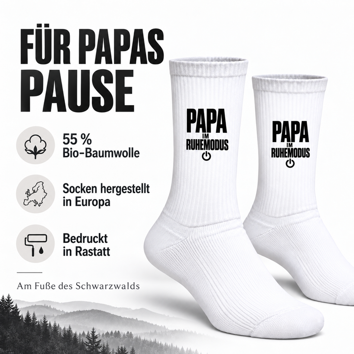 55 Prozent Bio-Baumwolle, Socken aus Europa, bedruckt in Rastatt