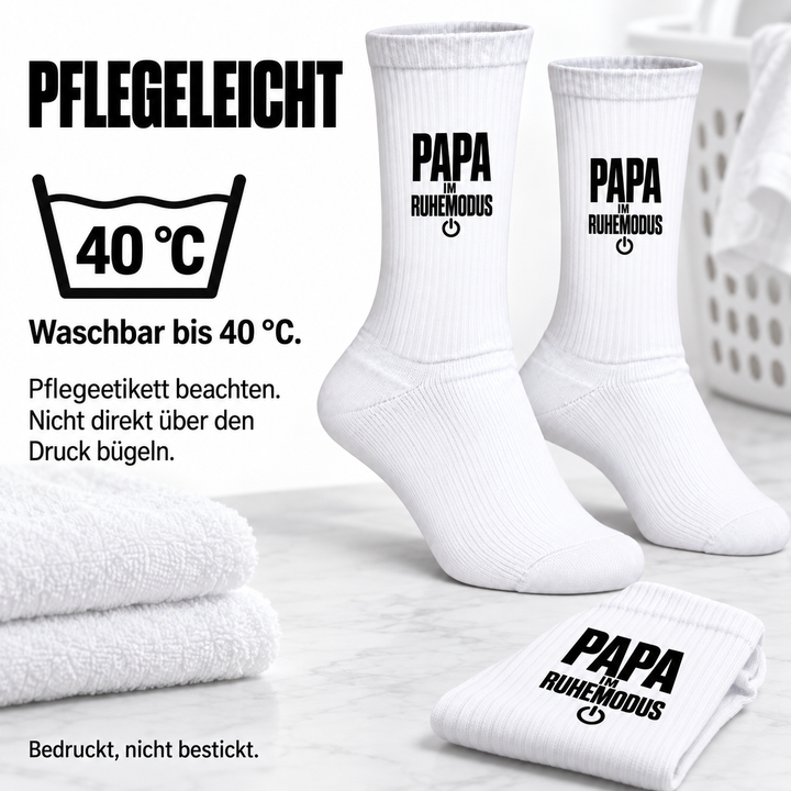 Pflegehinweise für Papa-Socken – waschbar bis 40 Grad