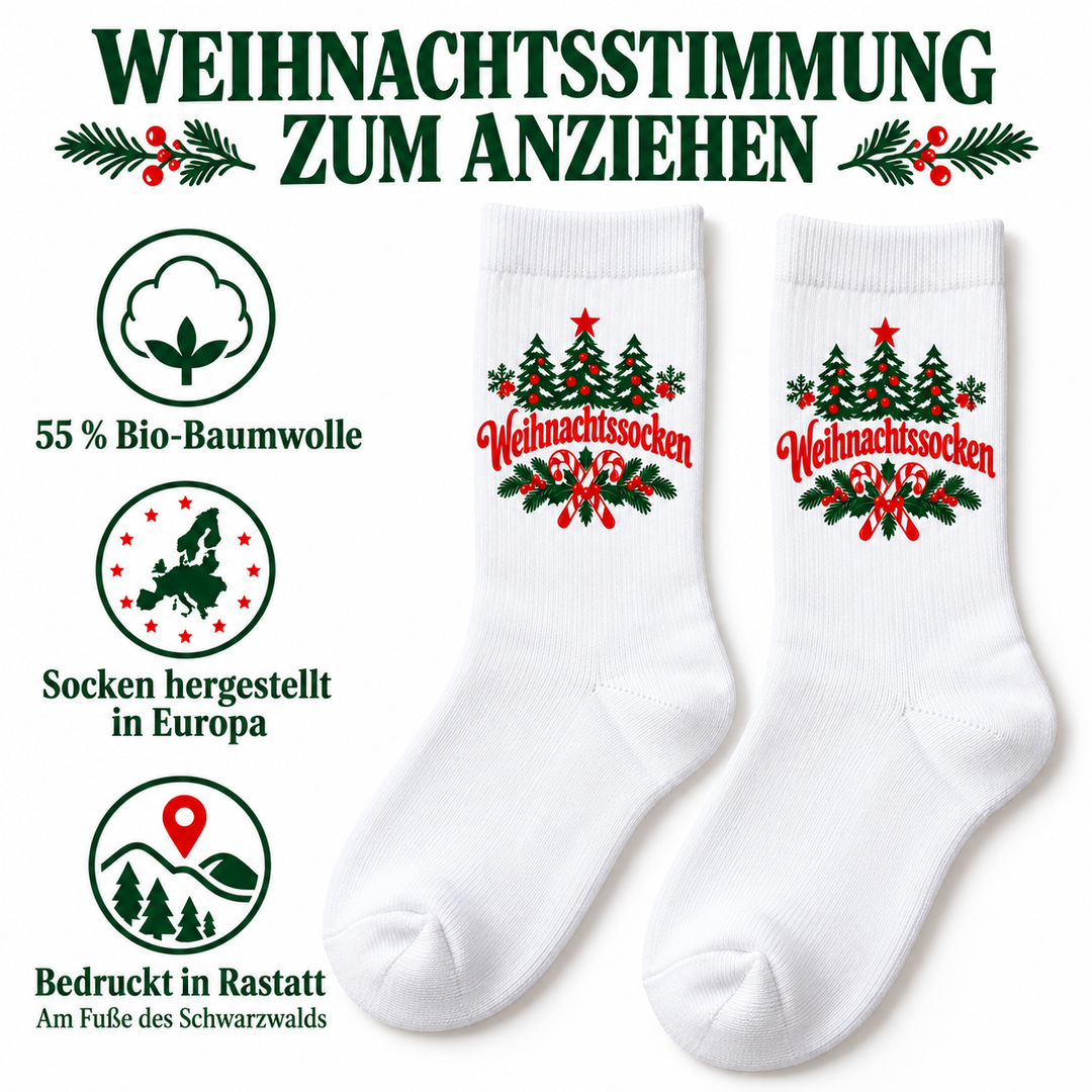 55 Prozent Bio-Baumwolle, Socken aus Europa und bedruckt in Rastatt