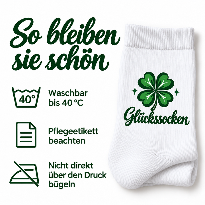 Glückssocken Pflegehinweise: waschbar bis 40 Grad