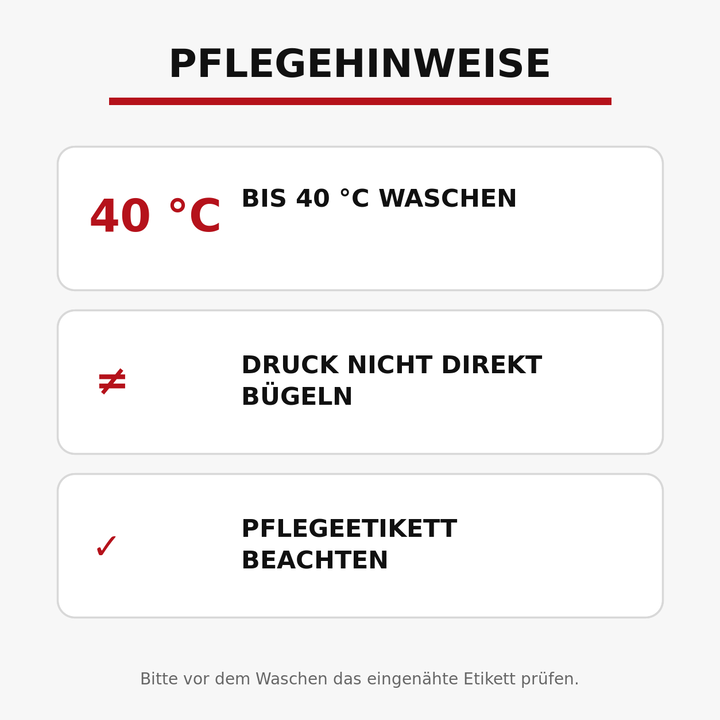 Pflegehinweise für bedruckte Socken: waschbar bis 40 Grad