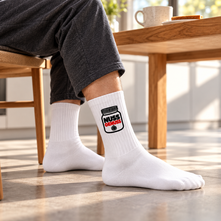 Nussgenuss-Socken beim entspannten Frühstück zu Hause