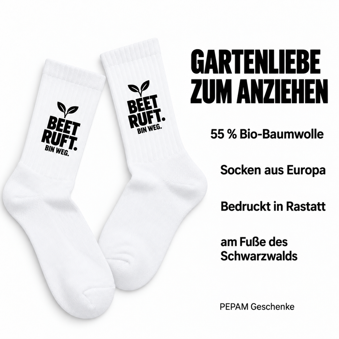 55 Prozent Bio-Baumwolle, Socken aus Europa, bedruckt in Rastatt am Fuße des Schwarzwalds