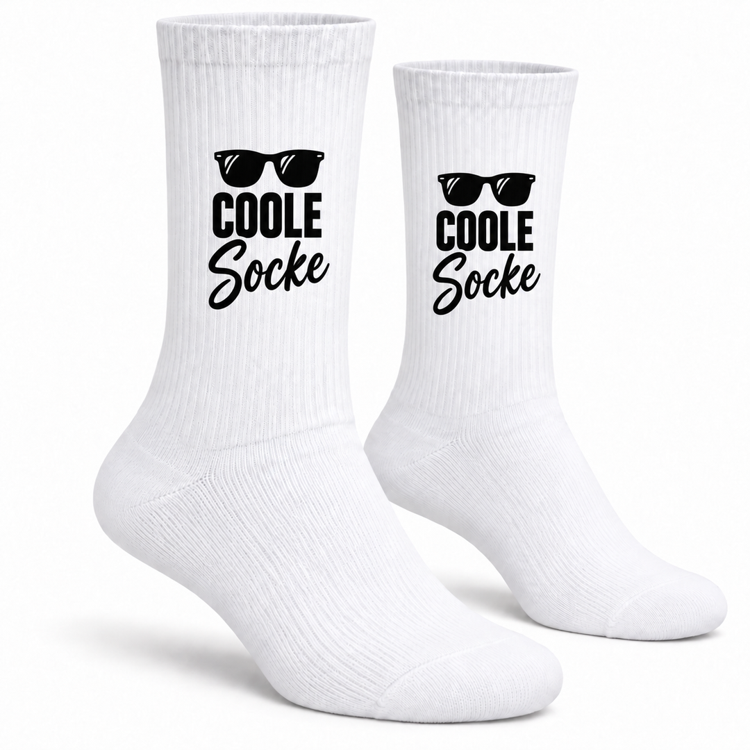 COOLE Socke – weiße Socken mit Sonnenbrille und Druck am Schaft – hauptbild
