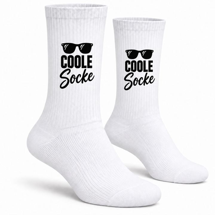 COOLE Socke – weiße Socken mit Sonnenbrille und Druck am Schaft – hauptbild