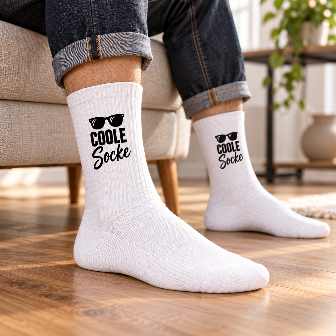 COOLE Socke – weiße Socken mit Sonnenbrille und Druck am Schaft – lifestyle-herren