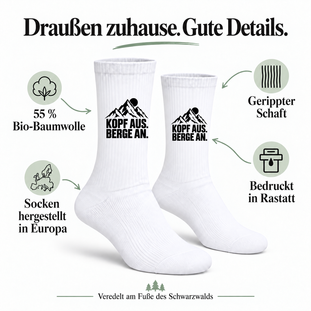 Kopf aus. Berge an. – 55 % Bio-Baumwolle, hergestellt in Europa, bedruckt in Rastatt