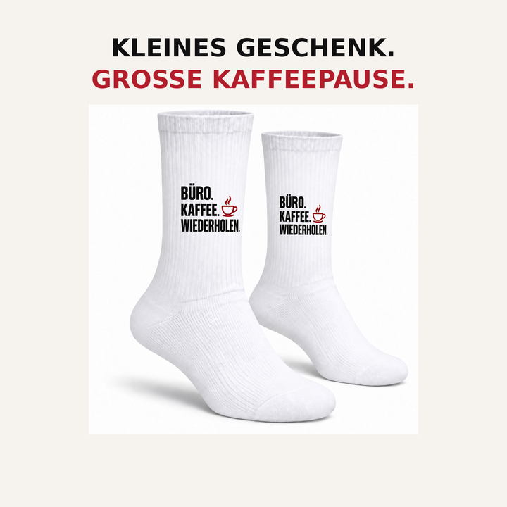 Geschenkidee Büro Kaffee Wiederholen Socken