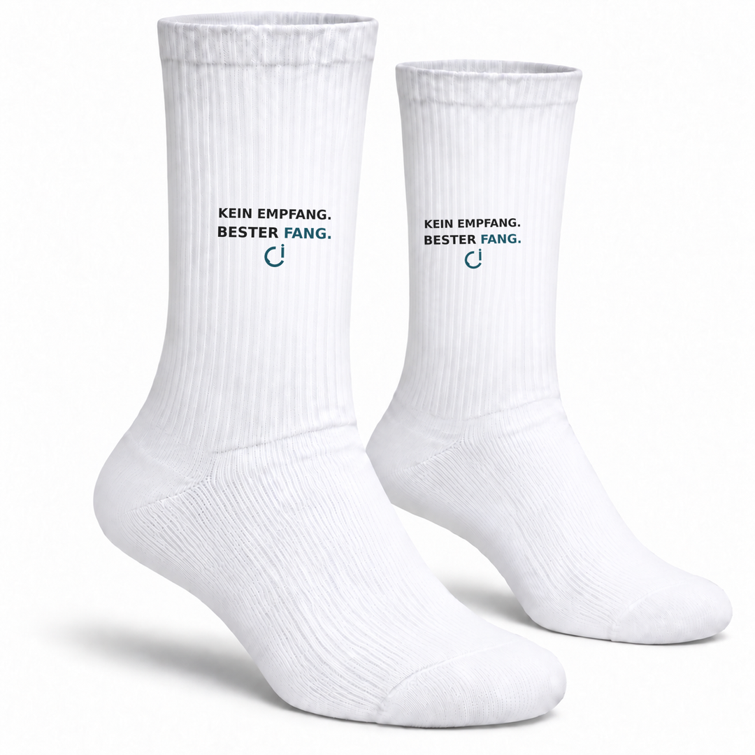 Weiße PEPAM Socken mit Aufdruck Kein Empfang Bester Fang
