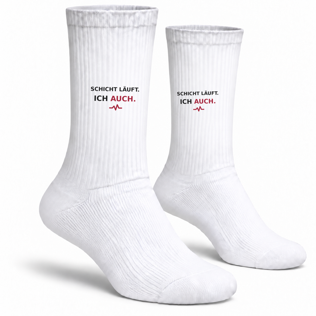 Weiße PEPAM Socken mit Aufdruck Schicht läuft Ich auch