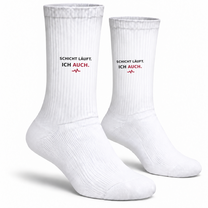Weiße PEPAM Socken mit Aufdruck Schicht läuft Ich auch