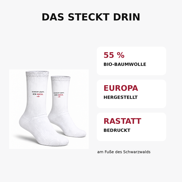 PEPAM Schicht-Socken mit 55 Prozent Bio-Baumwolle und Druck in Rastatt