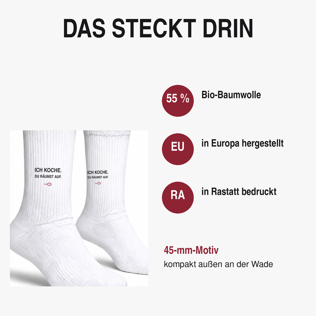 PEPAM Koch-Socken mit 55 Prozent Bio-Baumwolle und Druck in Rastatt