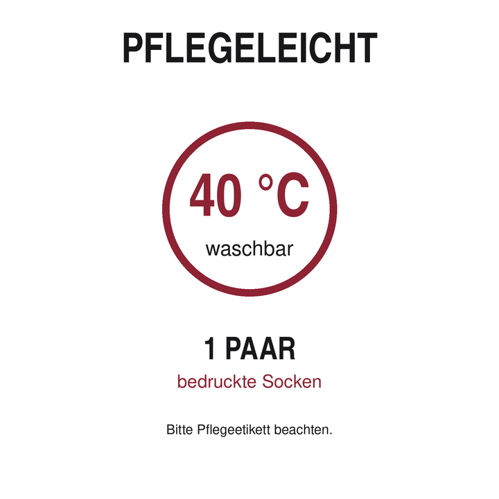 Pflegehinweis für PEPAM Koch-Socken waschbar bei 40 Grad