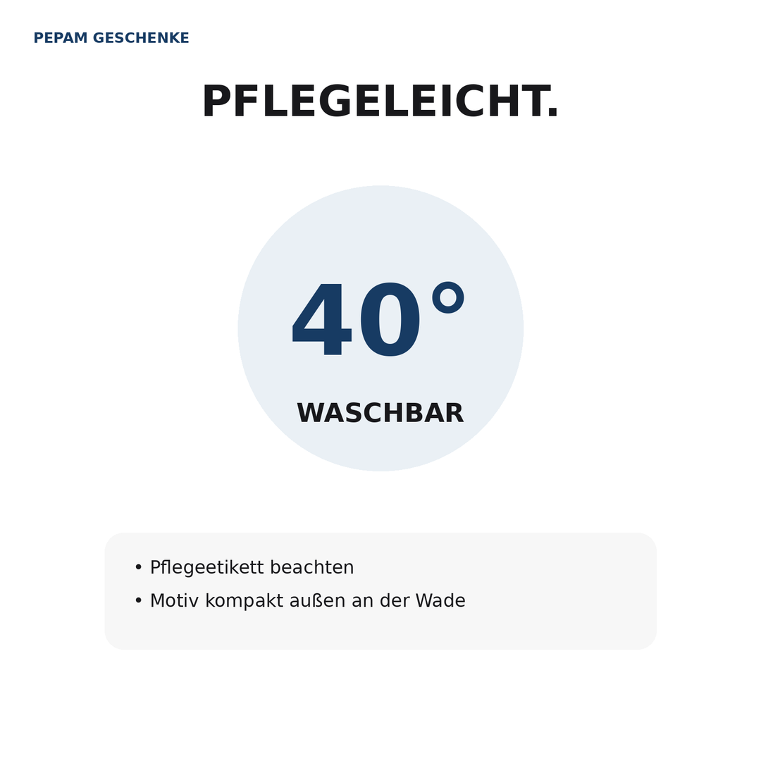 Pflegehinweis für Papa-Socken: waschbar bei 40 Grad Celsius
