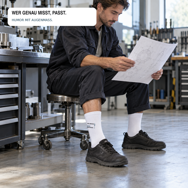 Metallarbeiter trägt die weißen Handwerker-Socken bei der Planung